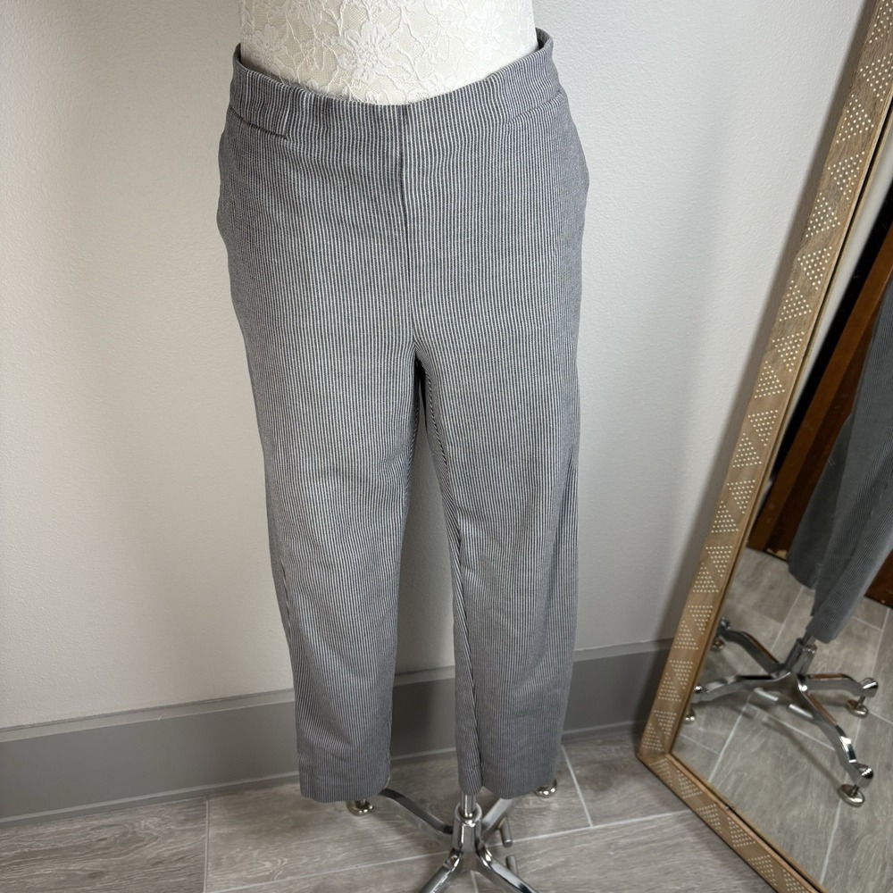J Jill Womens 14 Gray Ankle Pants Essential Slim Stripe Cotton Stretch